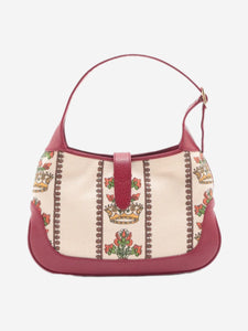 Gucci Neutral and burgundy Jackie 1961 Crown shoulder bag