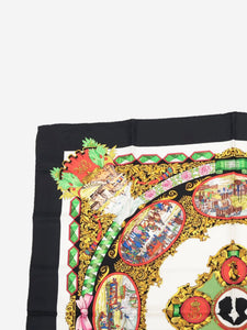 Hermes Black Carré 90 L’Entente Cordiale Anglo-French silk scarf