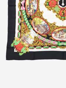Hermes Black Carré 90 L’Entente Cordiale Anglo-French silk scarf