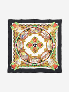Hermes Black Carré 90 L’Entente Cordiale Anglo-French silk scarf