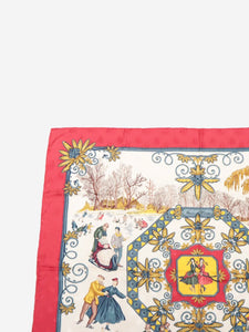 Hermes Red Carré 90 Joies d'Hiver silk jacquard scarf