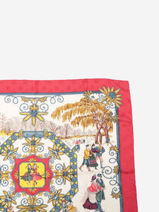 Hermes Red Carré 90 Joies d'Hiver silk jacquard scarf
