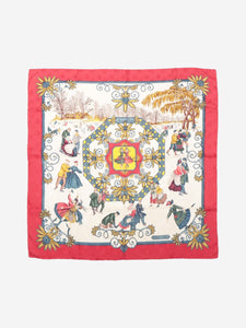 Hermes Red Carré 90 Joies d'Hiver silk jacquard scarf