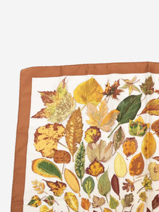 Hermes Brown autumnal leaves whirlpool silk scarf