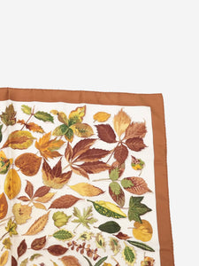 Hermes Brown autumnal leaves whirlpool silk scarf
