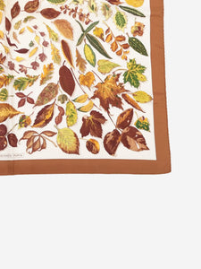 Hermes Brown autumnal leaves whirlpool silk scarf
