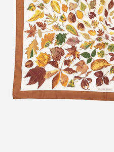 Hermes Brown autumnal leaves whirlpool silk scarf