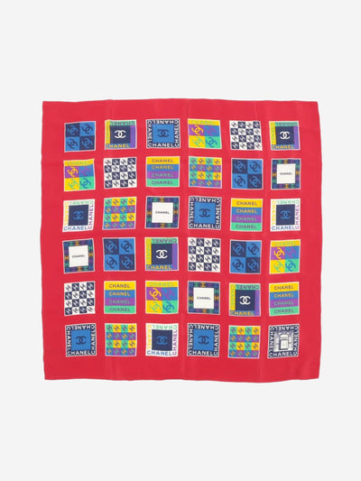 Red CC patchwork printed silk scarf Scarves Chanel 