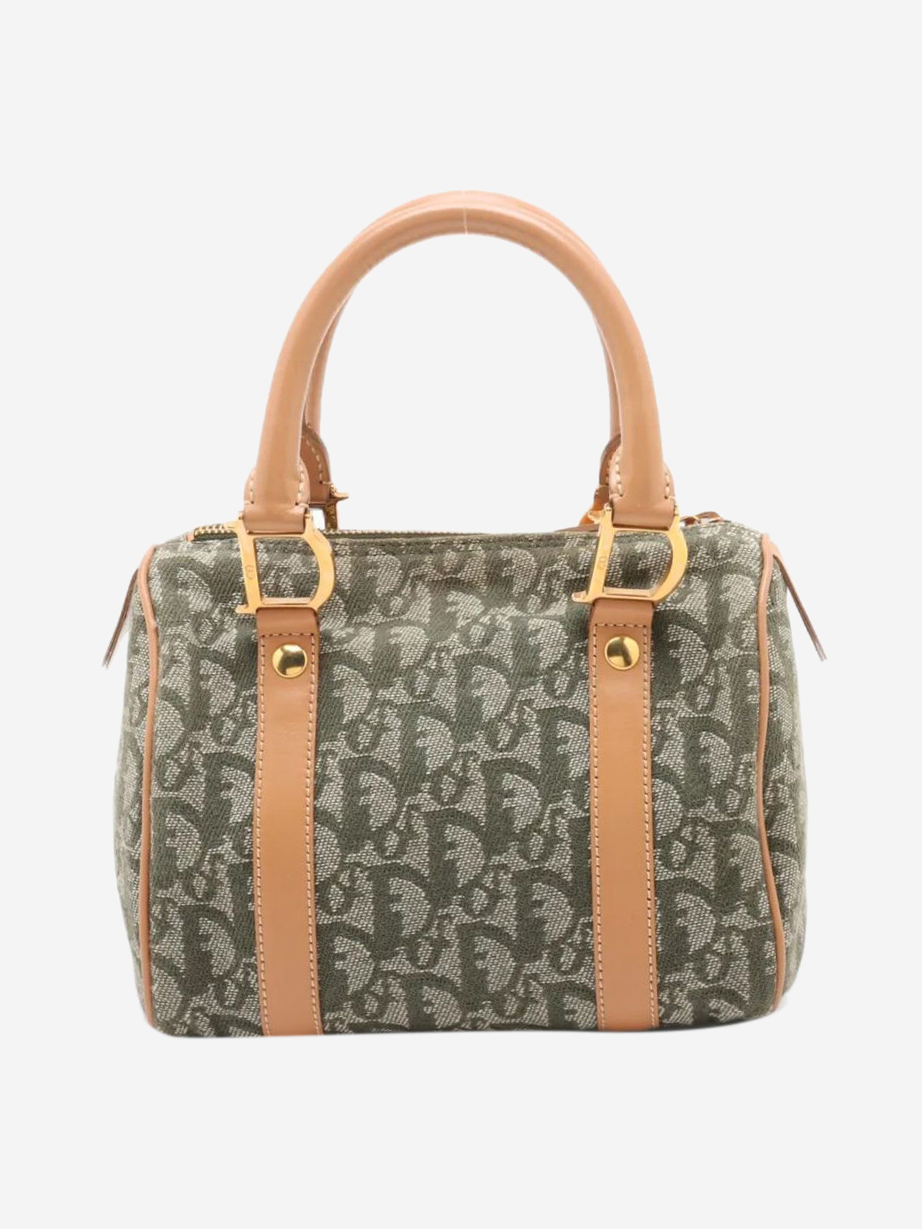Green Trotter canvas and leather bag Top Handle Bags Dior 
