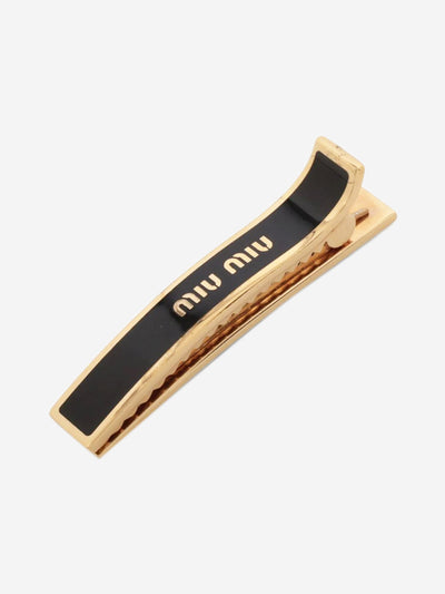 Gold and black logo hair clip Hair Clips Miu Miu 