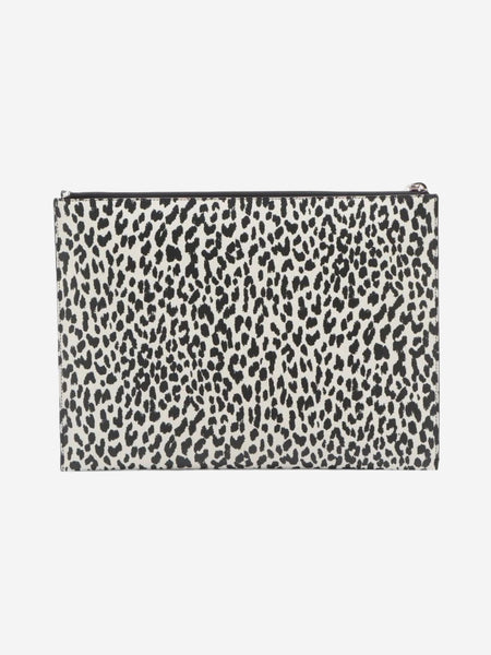 White and black leopard print leather clutch alternate image