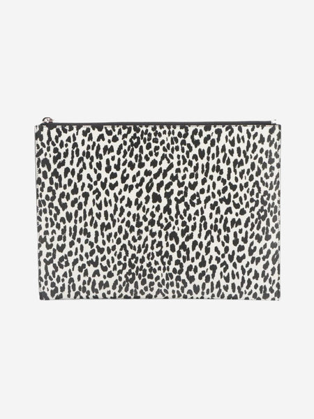 White and black leopard print leather clutch product image