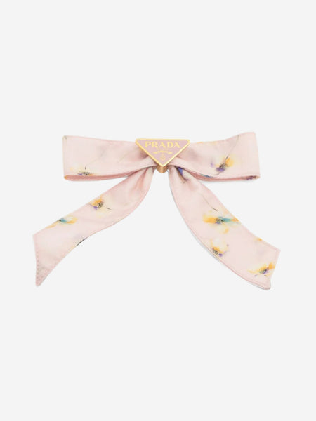 Pink floral bow hair clip product image