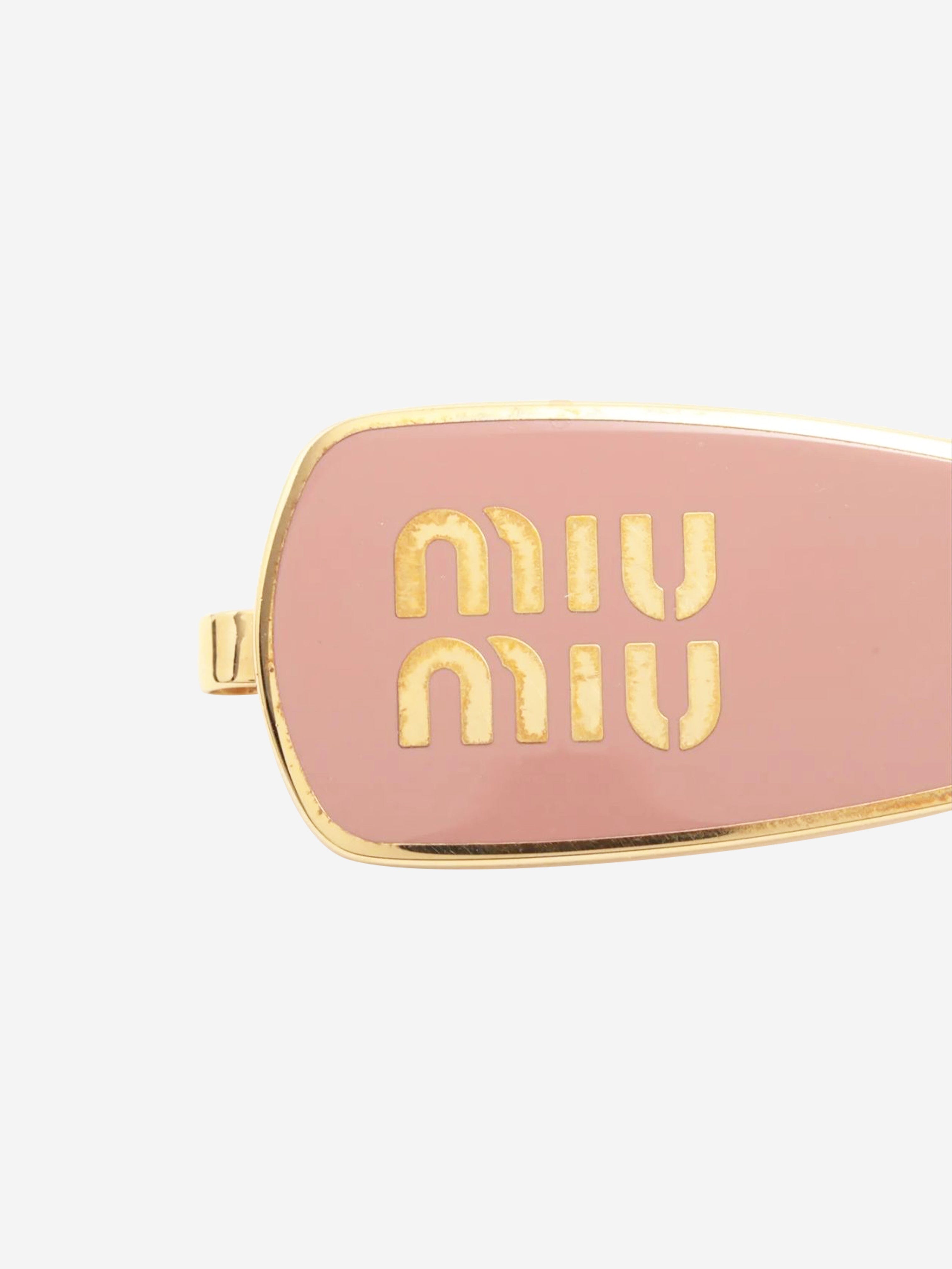 Gold and pink metal logo hair clip Hair Clips Miu Miu 