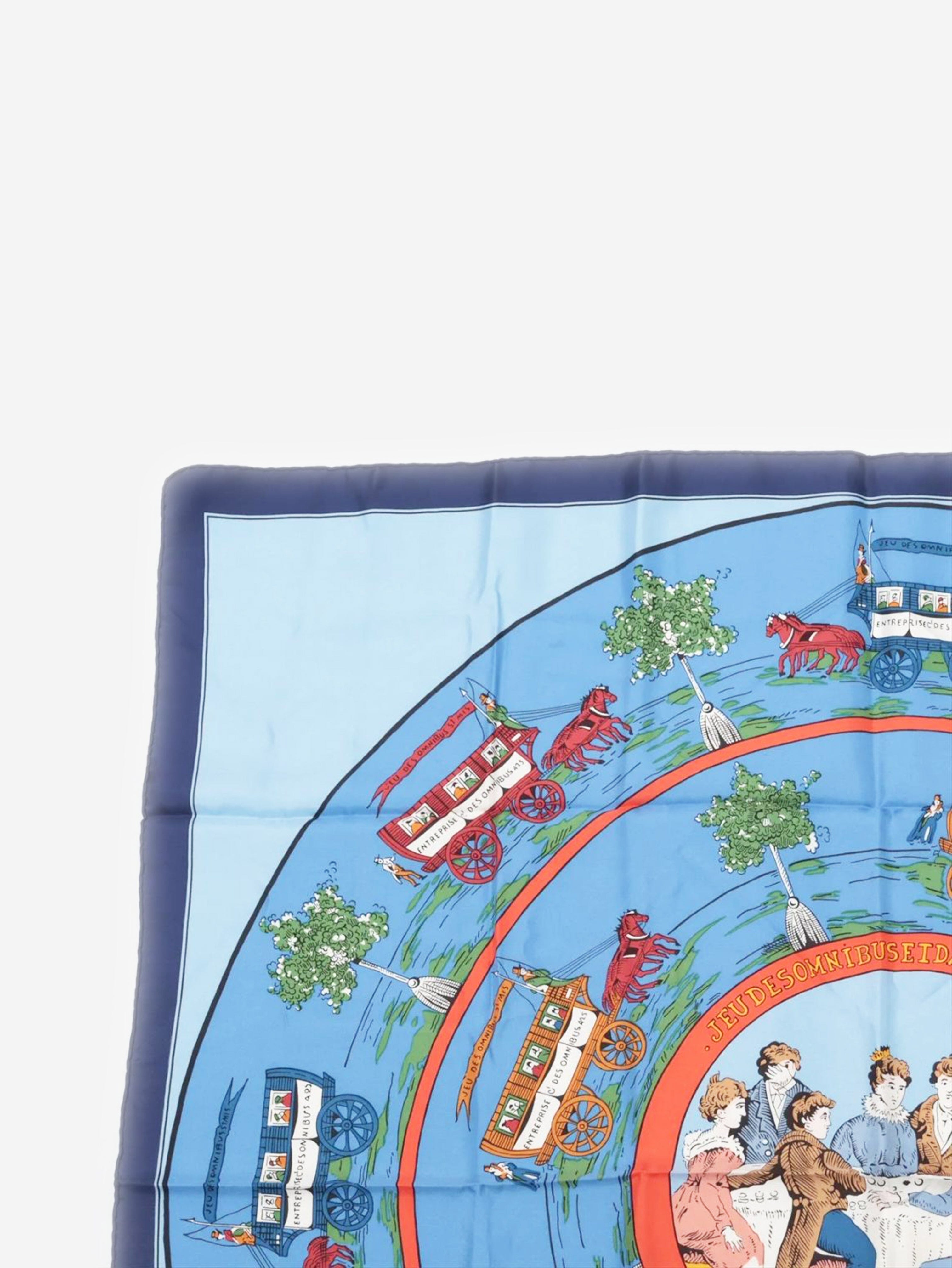 Blue silk horse and carriage scarf Scarves Hermes 