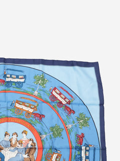 Blue silk horse and carriage scarf Scarves Hermes 