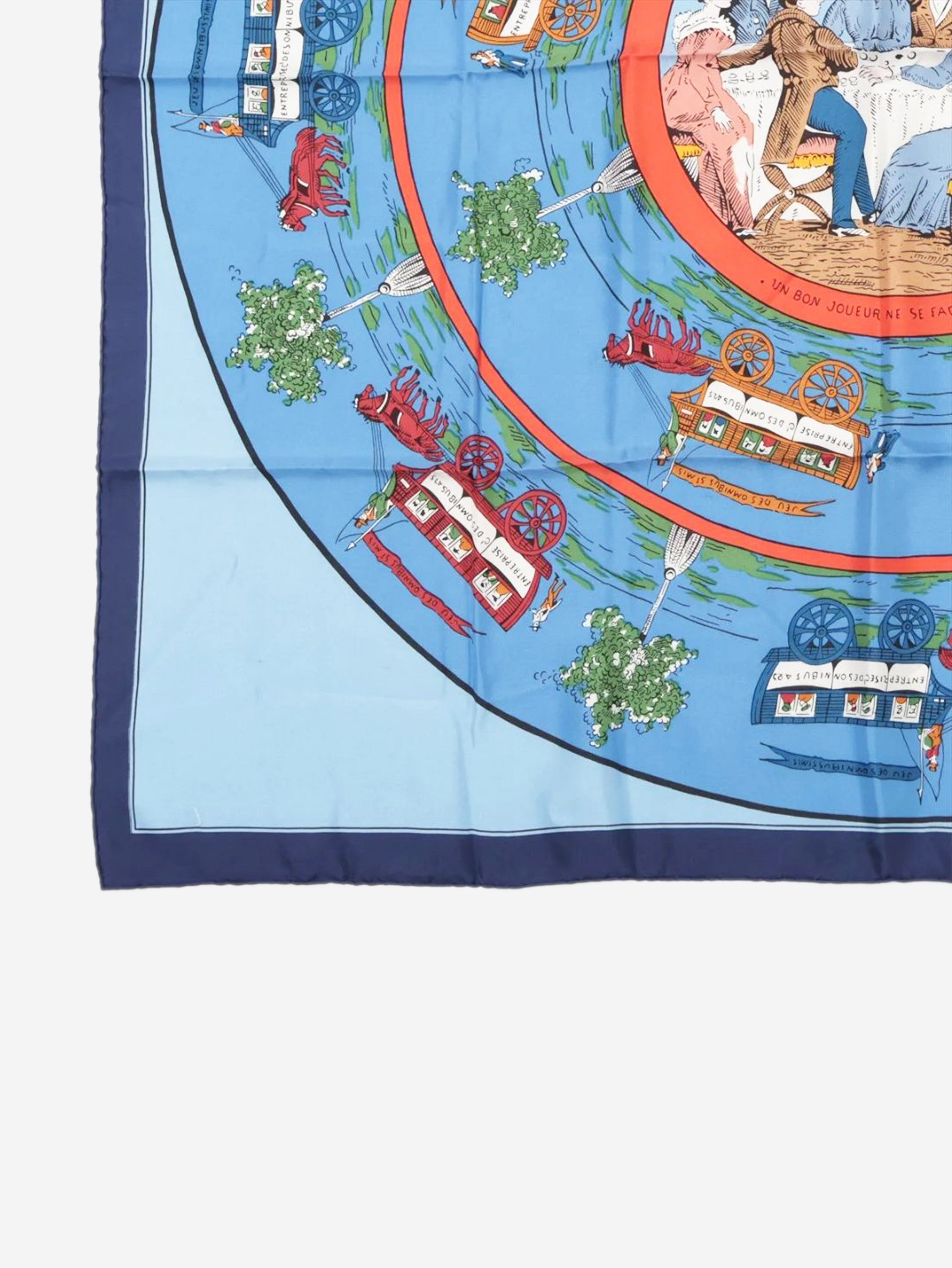 Blue silk horse and carriage scarf Scarves Hermes 