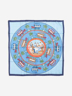 Blue silk horse and carriage scarf Scarves Hermes 