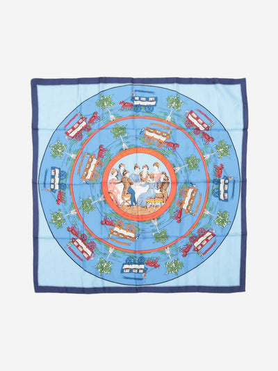 Blue silk horse and carriage scarf Scarves Hermes 