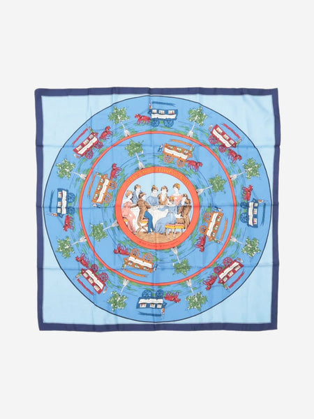 Blue silk horse and carriage scarf product image
