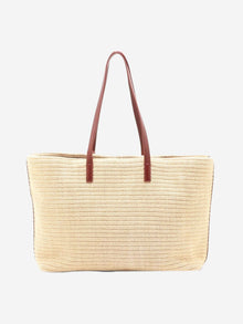 Neutral Paris raffia & leather tote bag Tote Bags Saint Laurent 