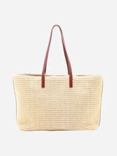 Neutral Paris raffia & leather tote bag Tote Bags Saint Laurent 