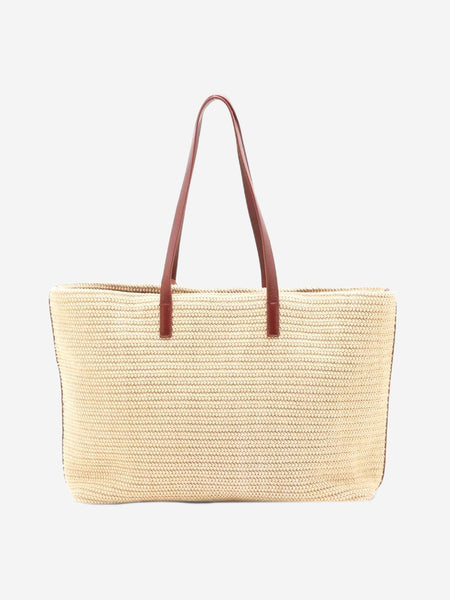 Neutral Paris raffia & leather tote bag alternate image