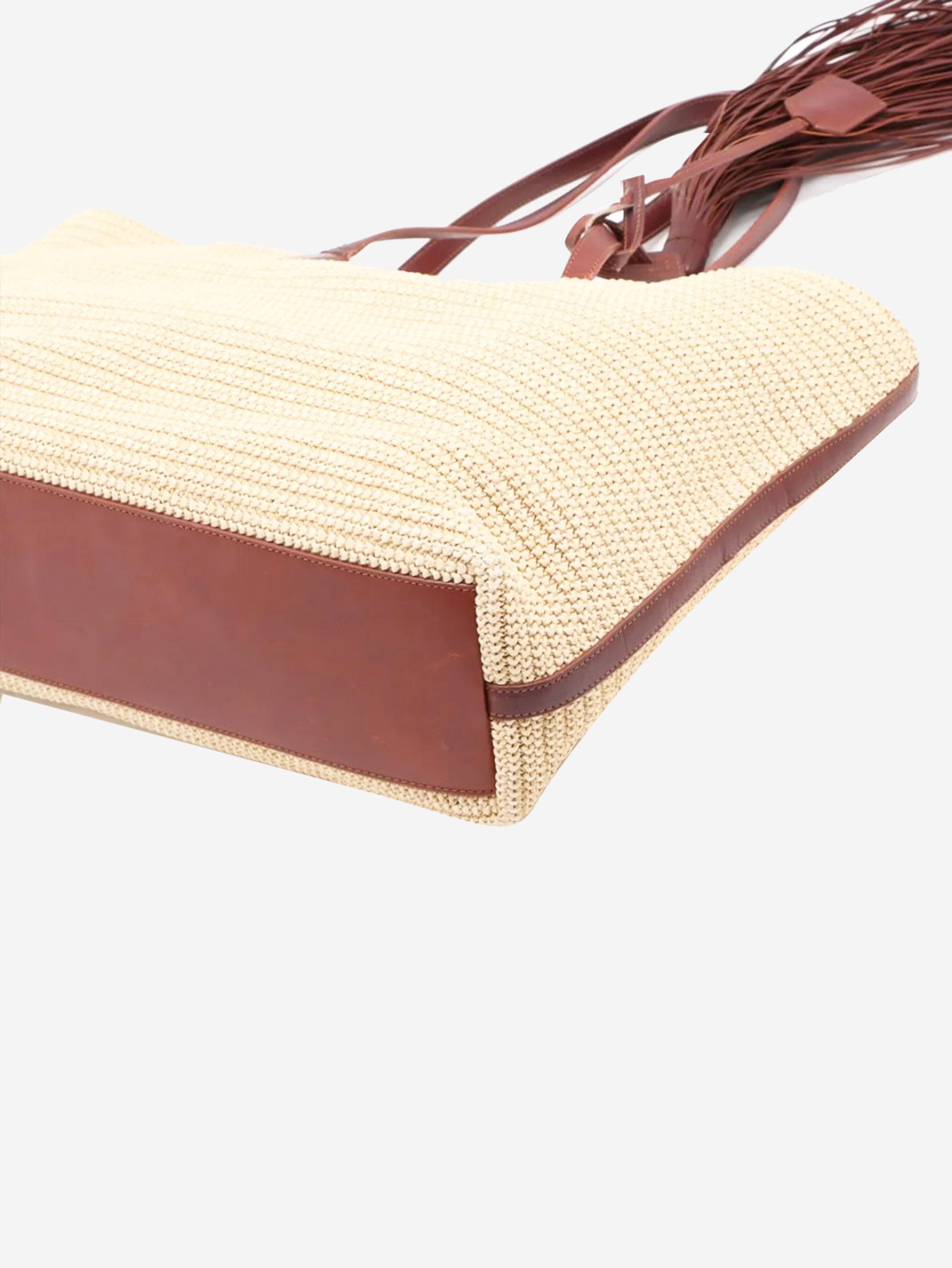 Neutral Paris raffia & leather tote bag Tote Bags Saint Laurent 