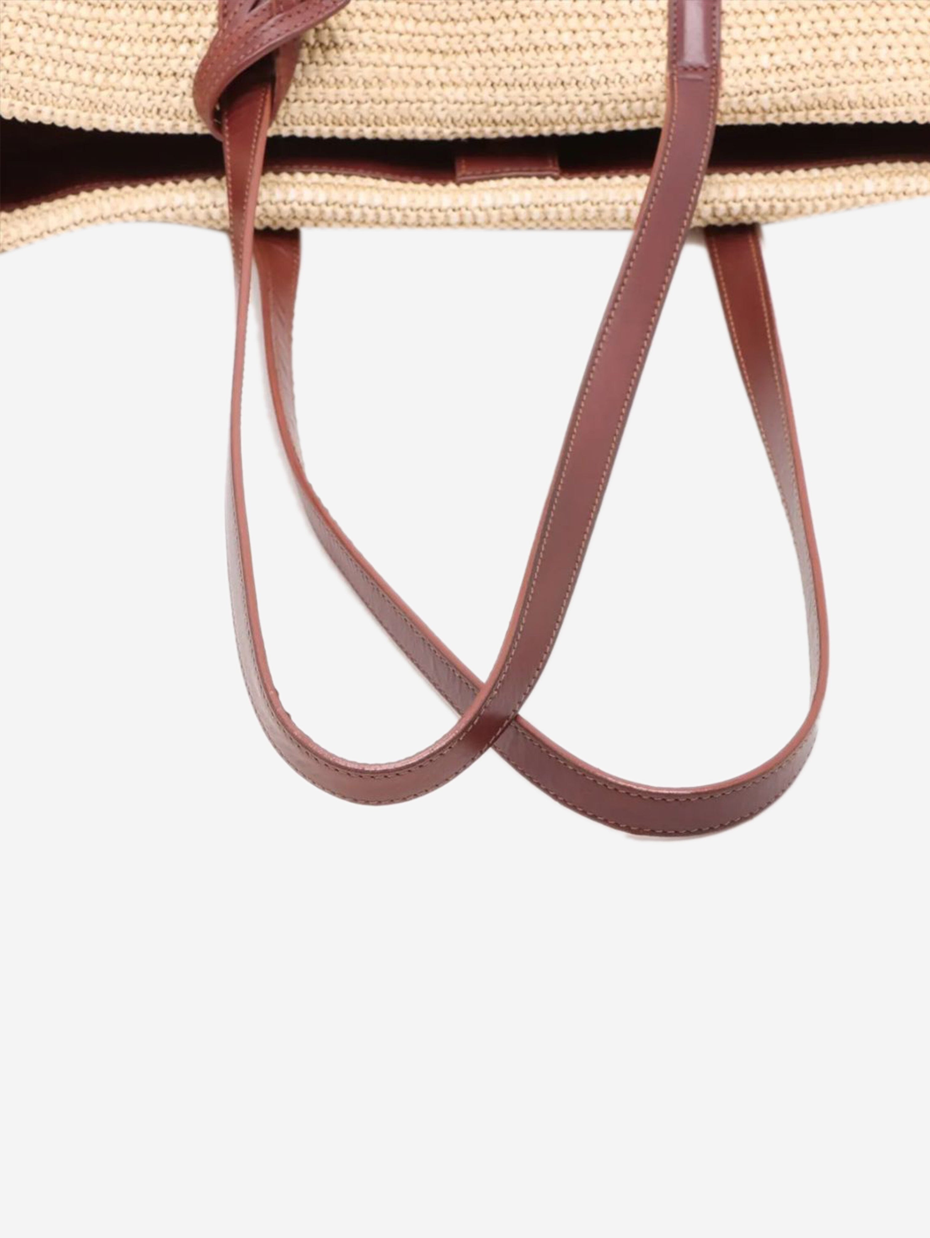 Neutral Paris raffia & leather tote bag Tote Bags Saint Laurent 
