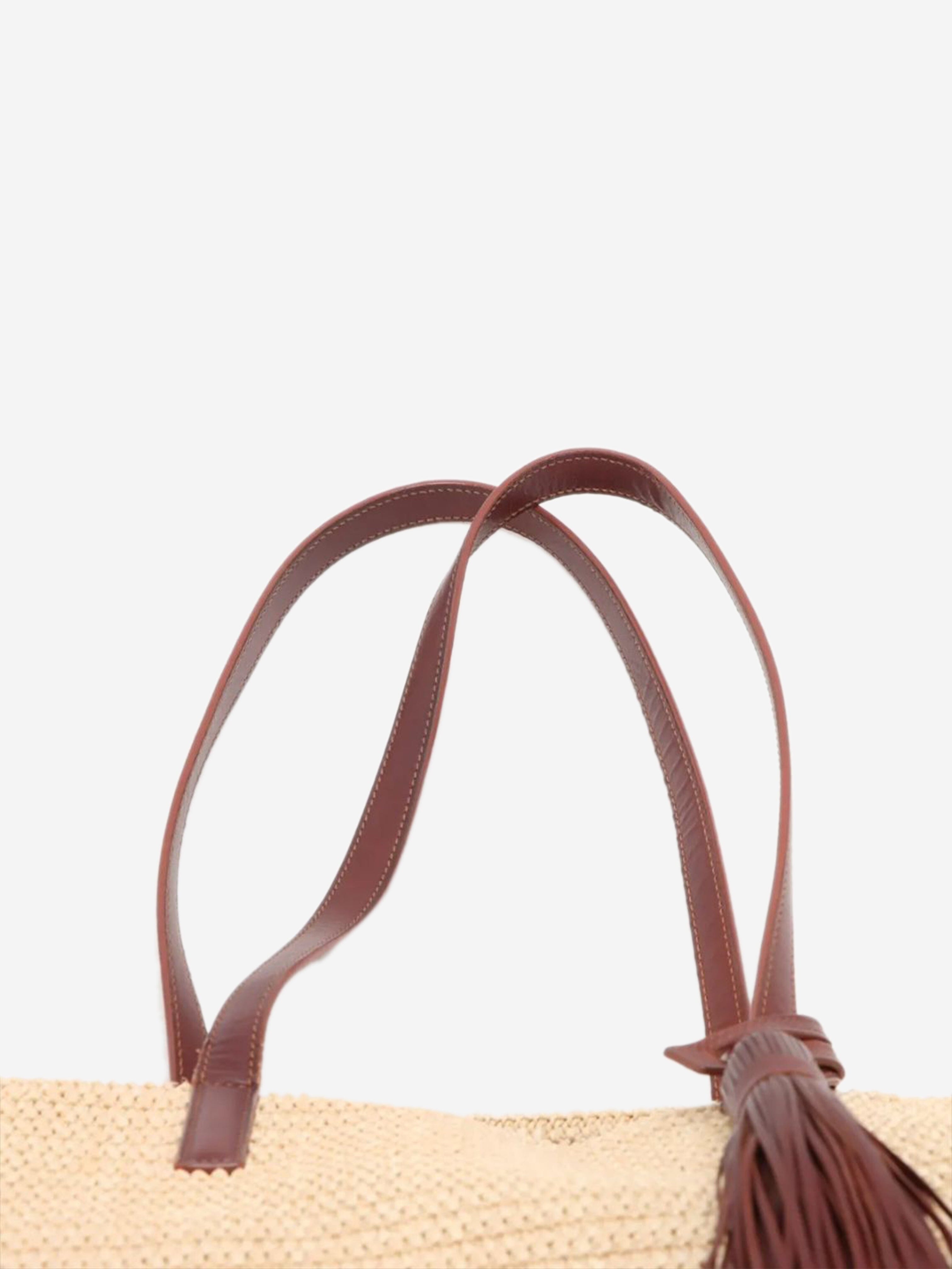 Neutral Paris raffia & leather tote bag Tote Bags Saint Laurent 