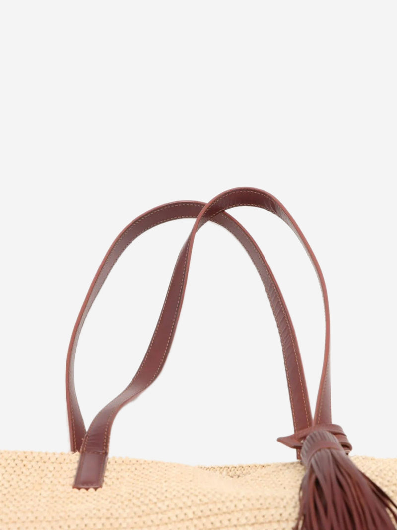 Neutral Paris raffia & leather tote bag Tote Bags Saint Laurent 