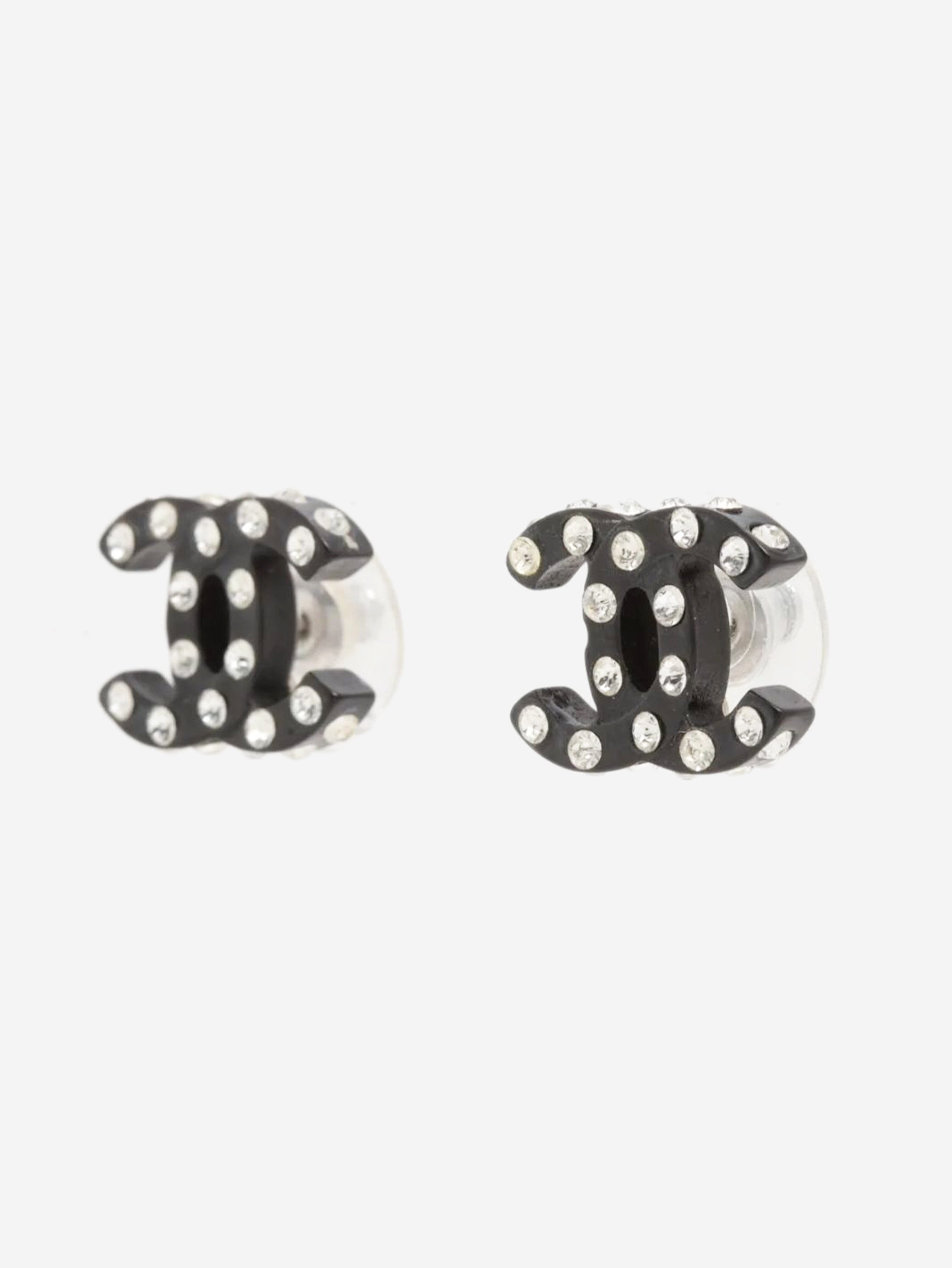 Black Coco Mark 04A rhinestone earrings Earrings Chanel 