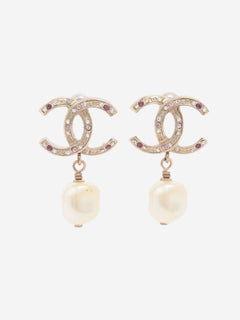 Gold Coco Mark B14C rhinestone earrings Earrings Chanel 