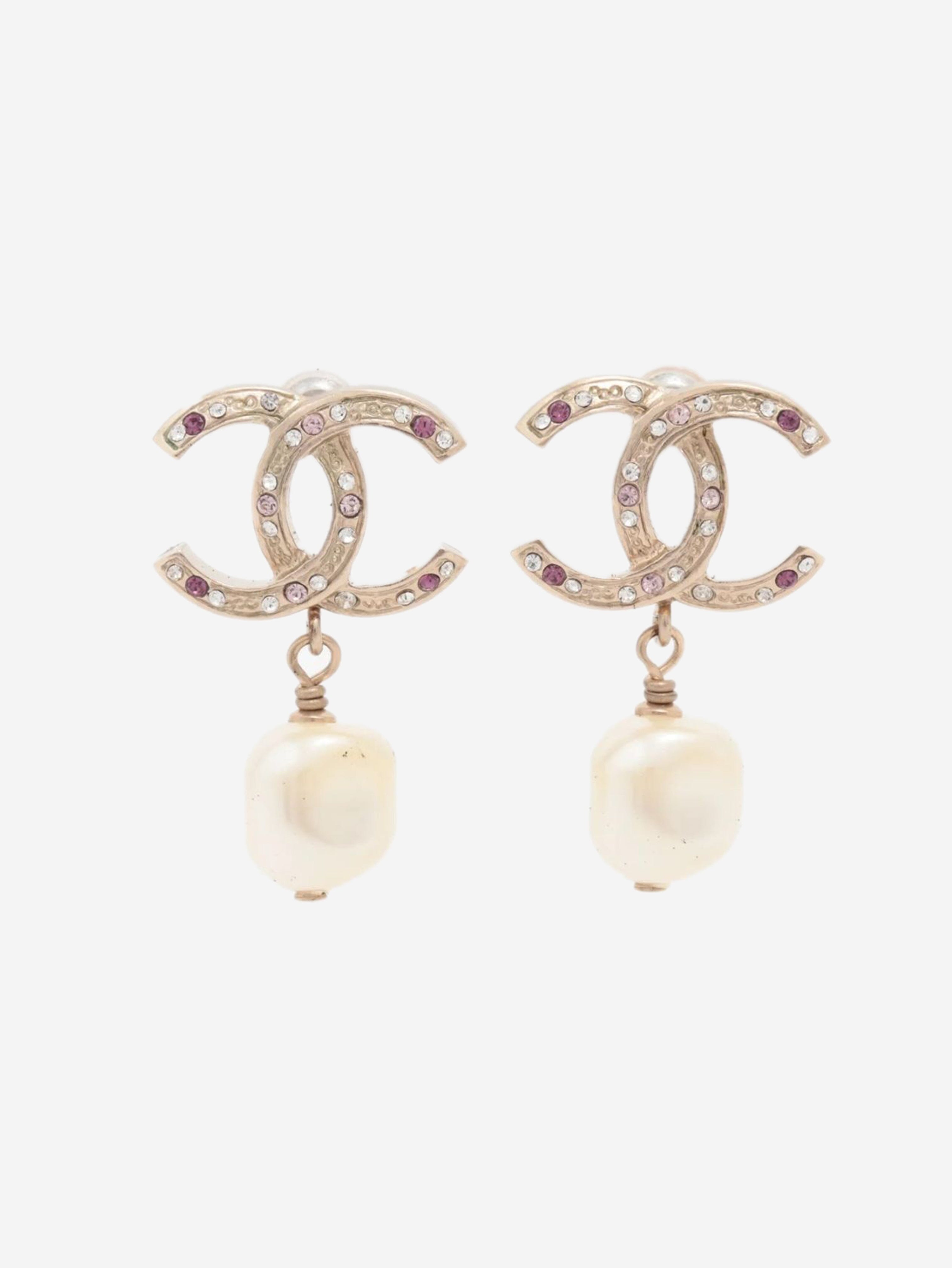 Gold Coco Mark B14C rhinestone earrings Earrings Chanel 