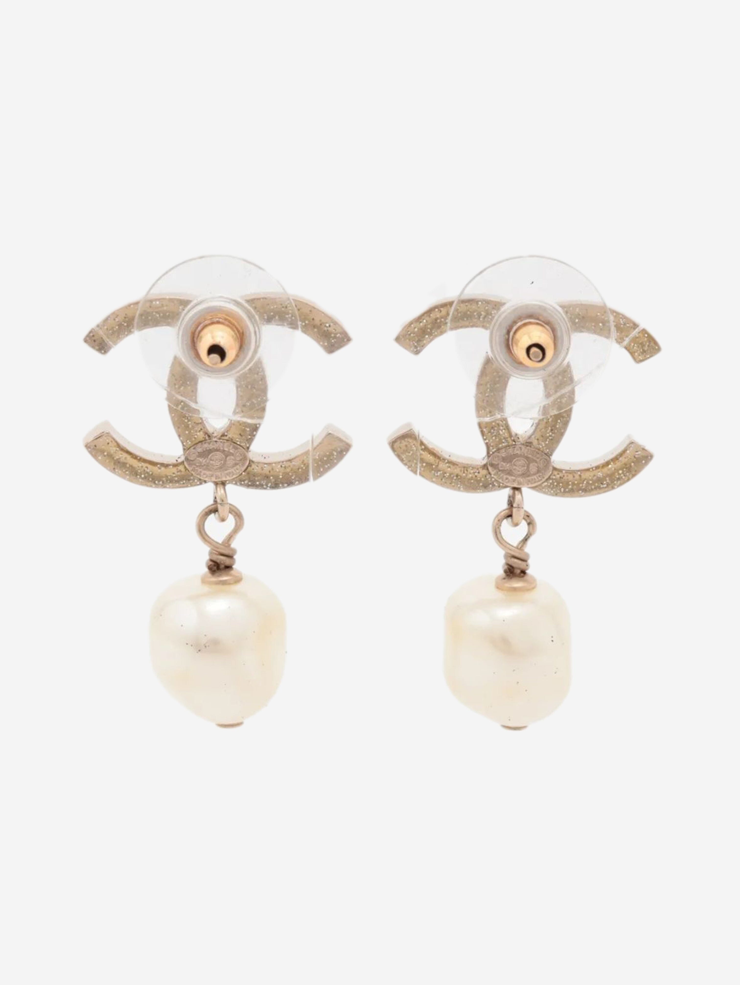Gold Coco Mark B14C rhinestone earrings Earrings Chanel 