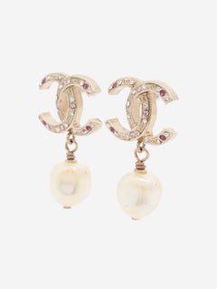Gold Coco Mark B14C rhinestone earrings Earrings Chanel 