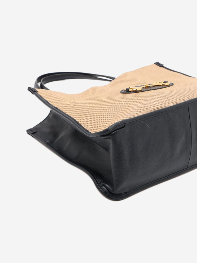 Neutral and navy Horsebit 1955 canvas & leather tote bag