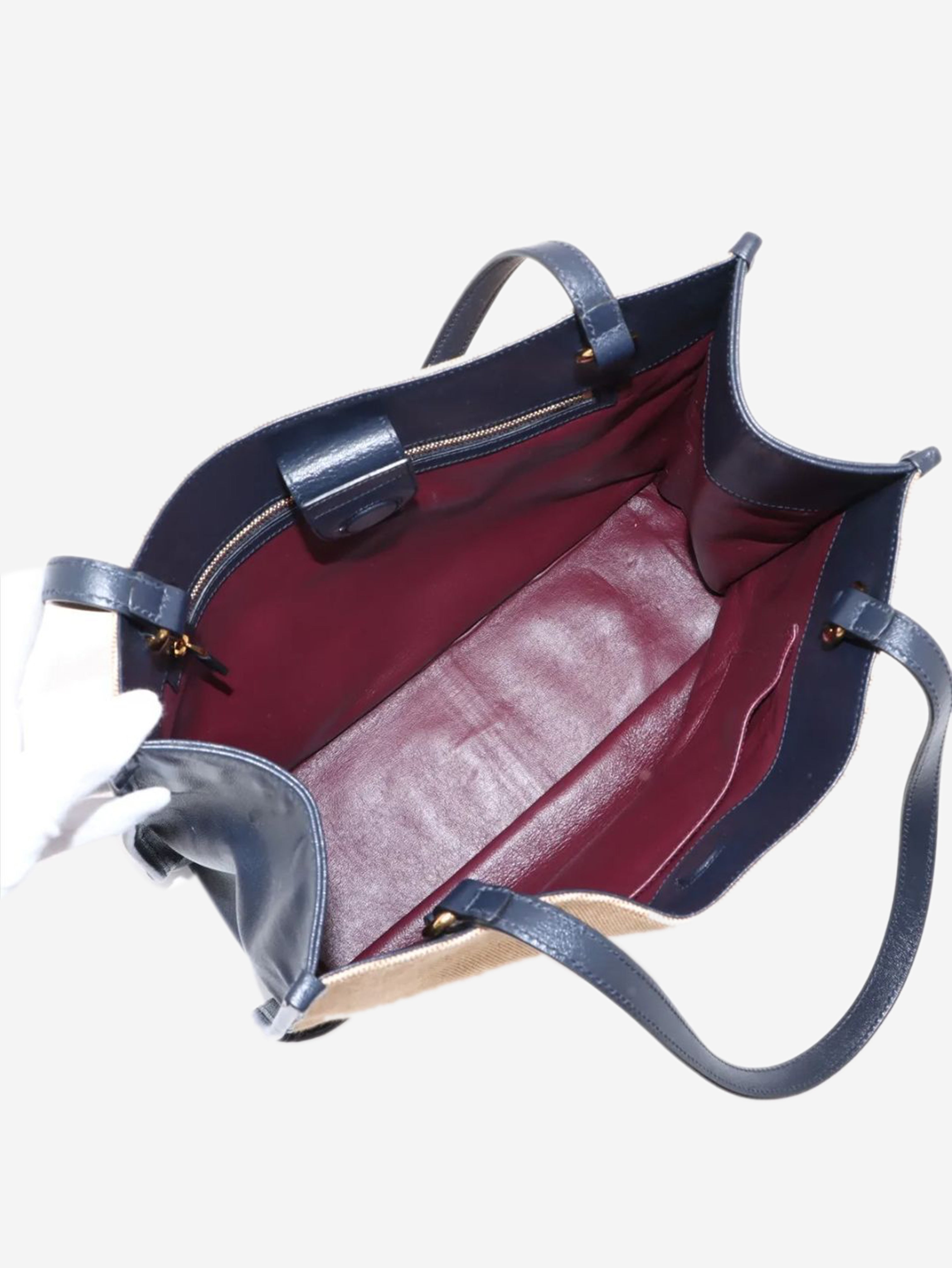 Neutral and navy Horsebit 1955 canvas & leather tote bag