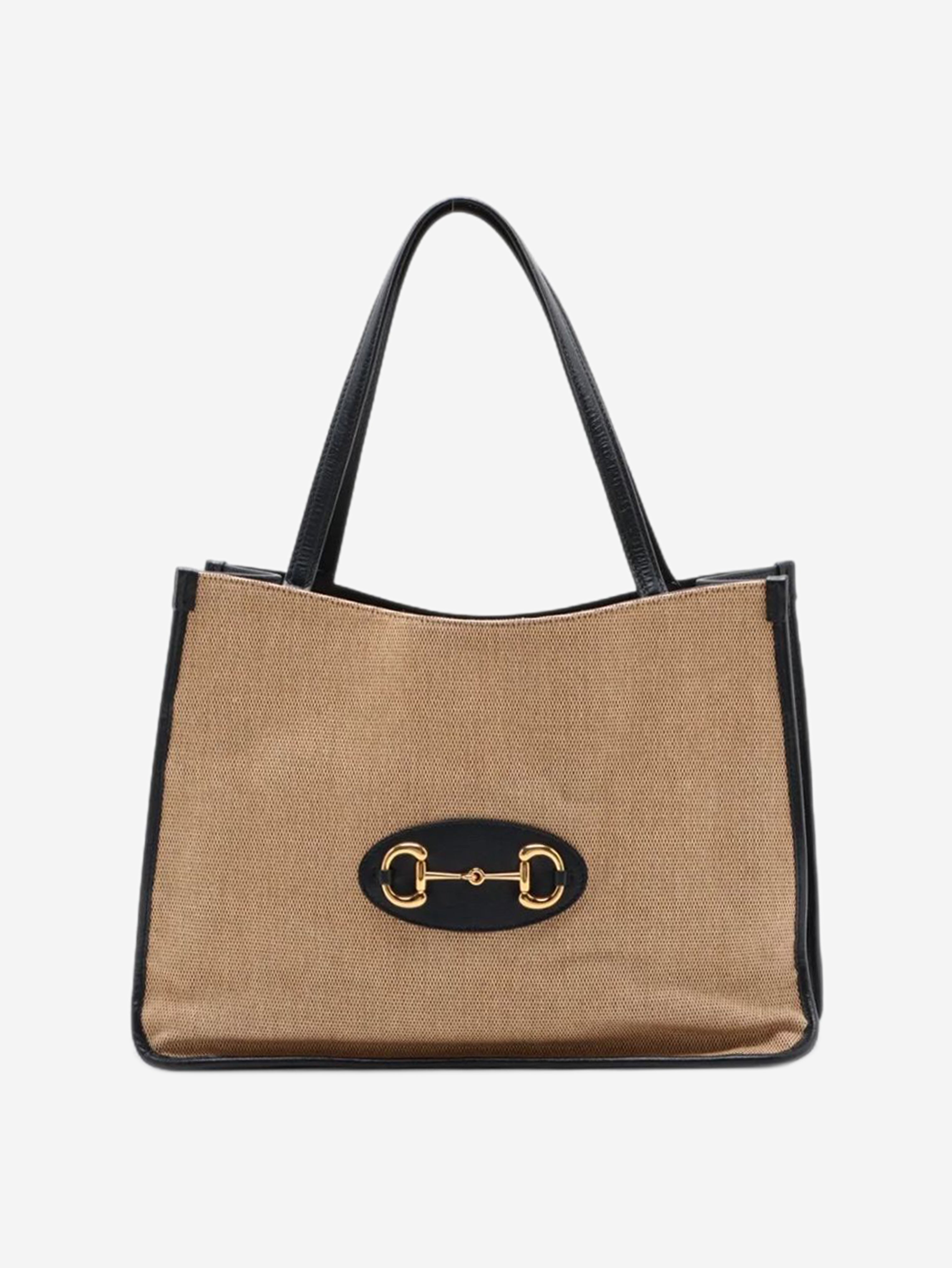 Neutral and navy Horsebit 1955 canvas & leather tote bag