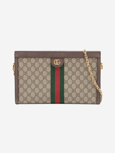 Gucci Brown GG Supreme Ophidia chain shoulder bag