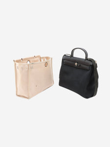 Hermes Black and beige vintage 2000 Herbag PM Toile H & leather bag