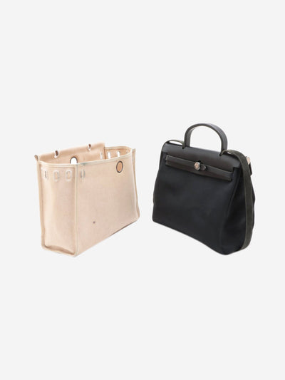 Black and beige vintage 2000 Herbag PM Toile H & leather bag Top Handle Bags Hermes 