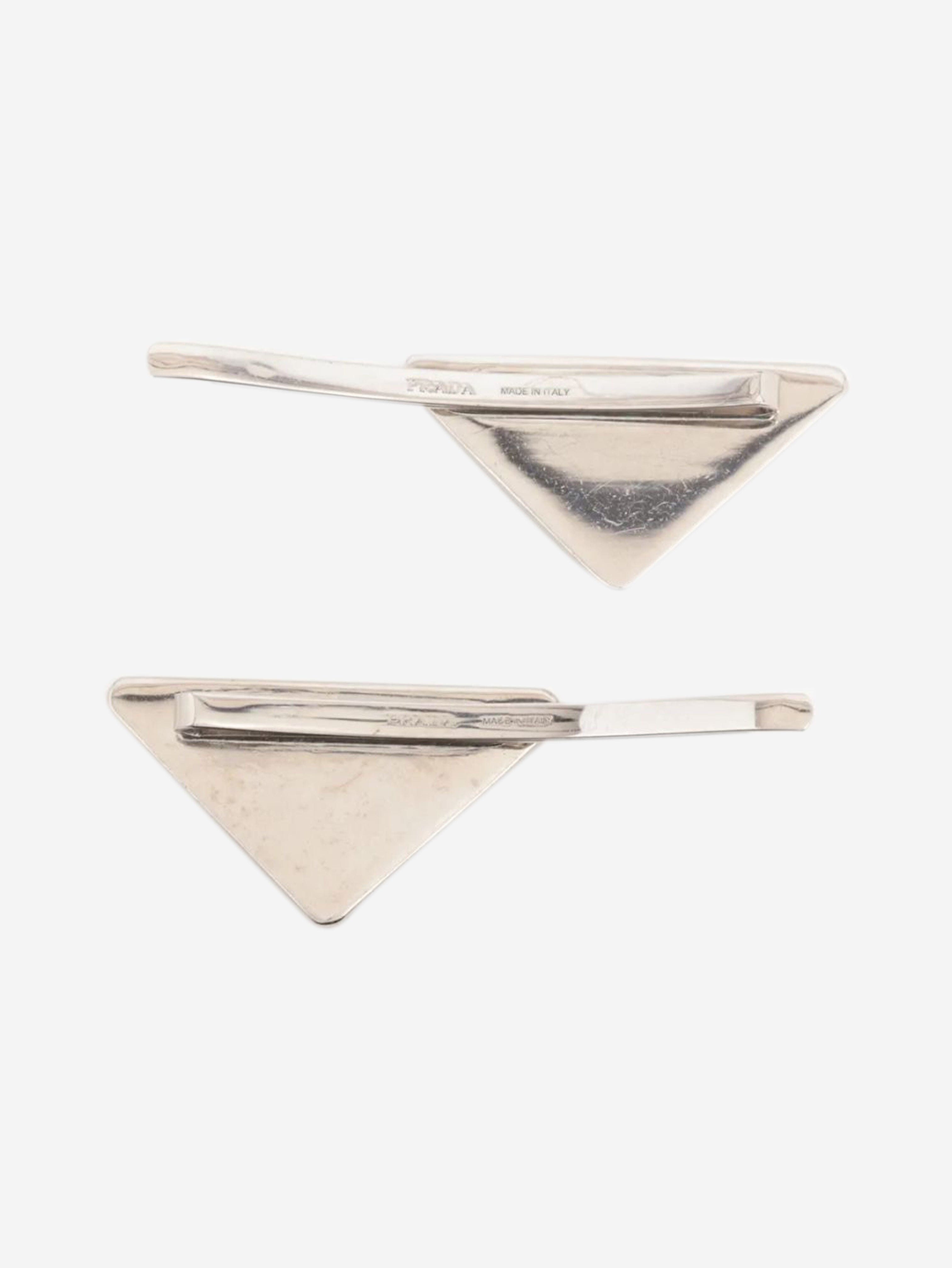 White metal logo hair clip Hair Clips Prada 