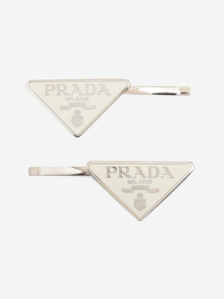 White metal logo hair clip product image