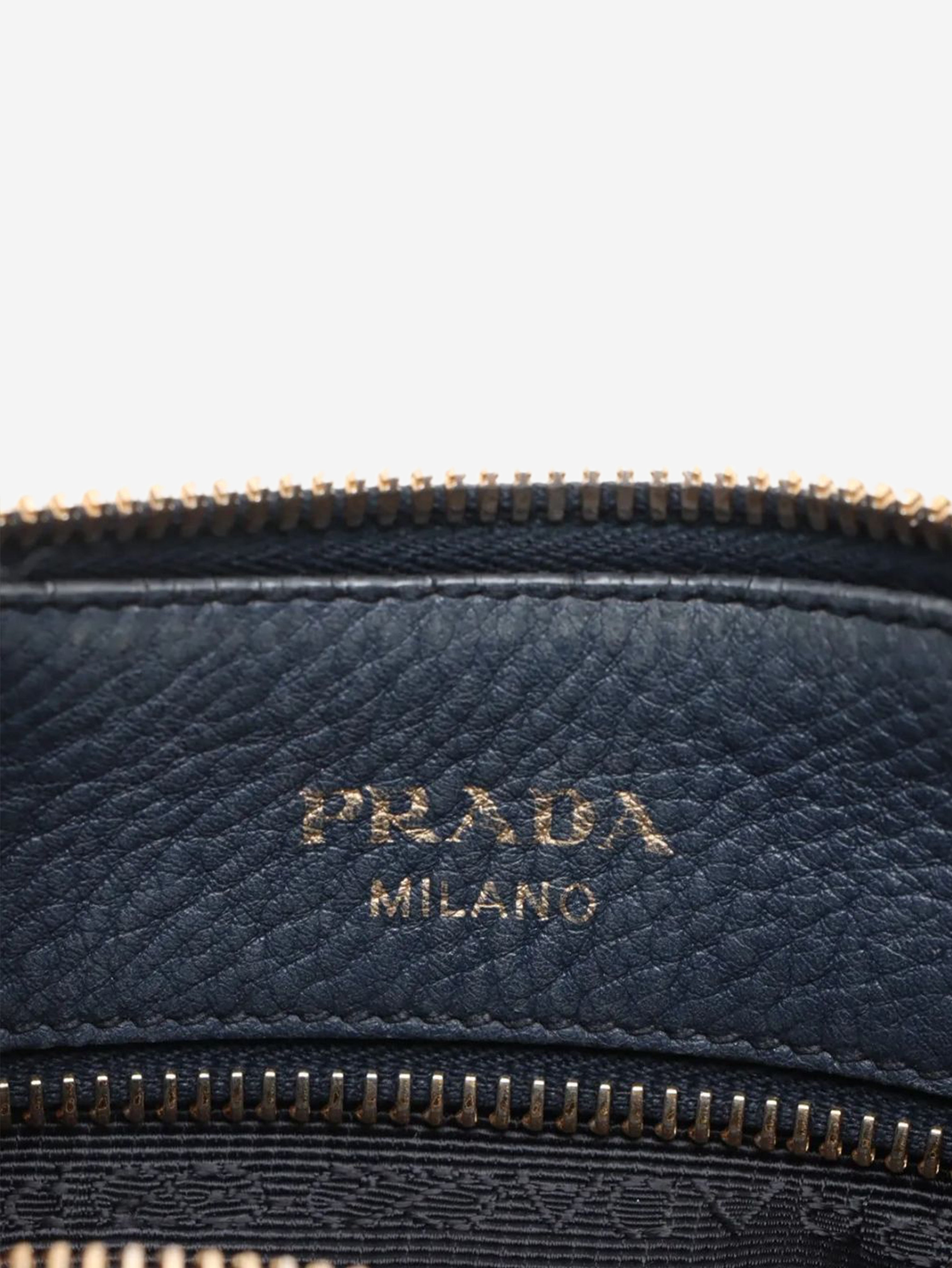Dark blue Vitello Daino leather shoulder bag