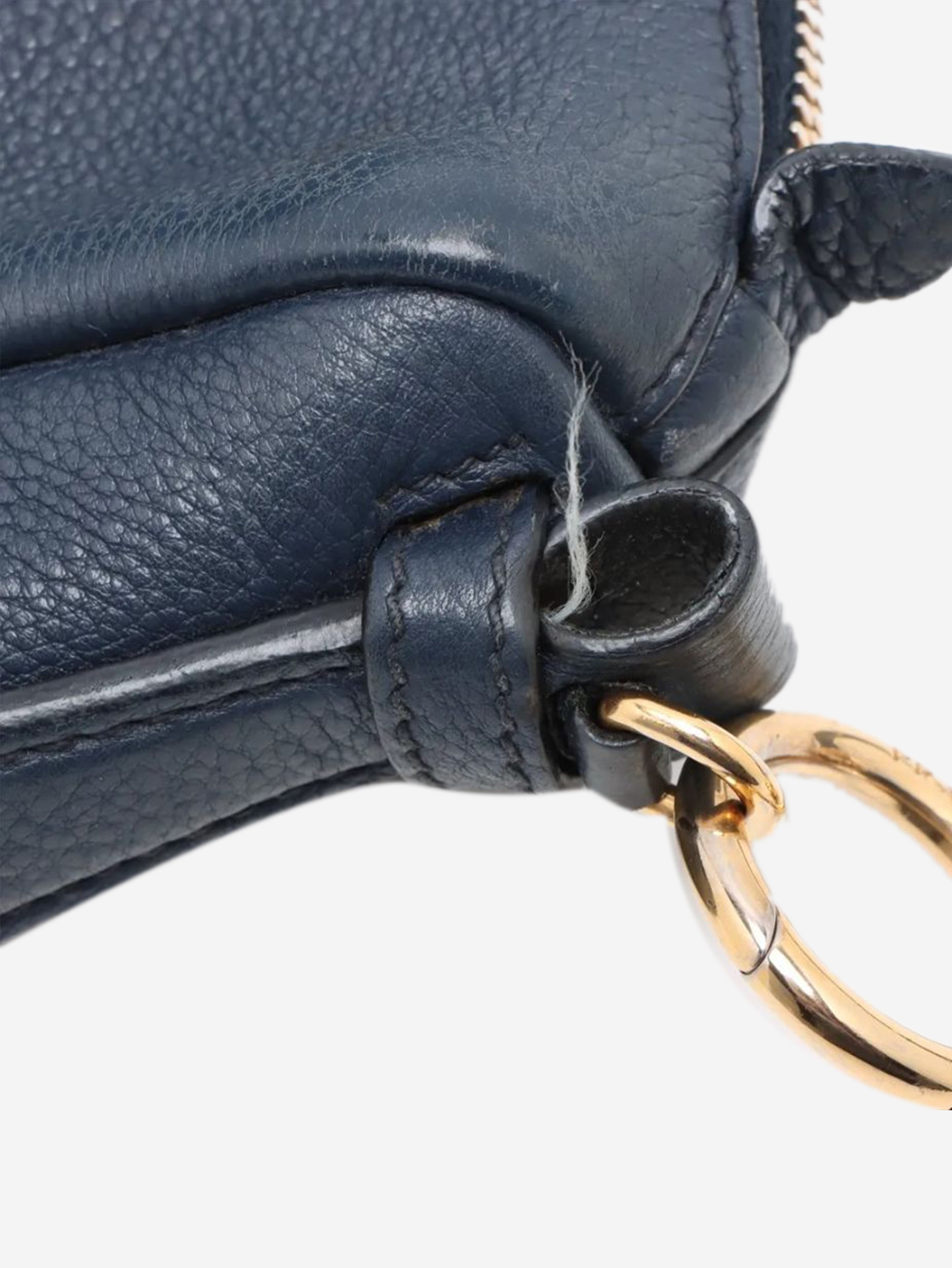 Dark blue Vitello Daino leather shoulder bag