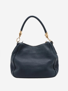 Dark blue Vitello Daino leather shoulder bag