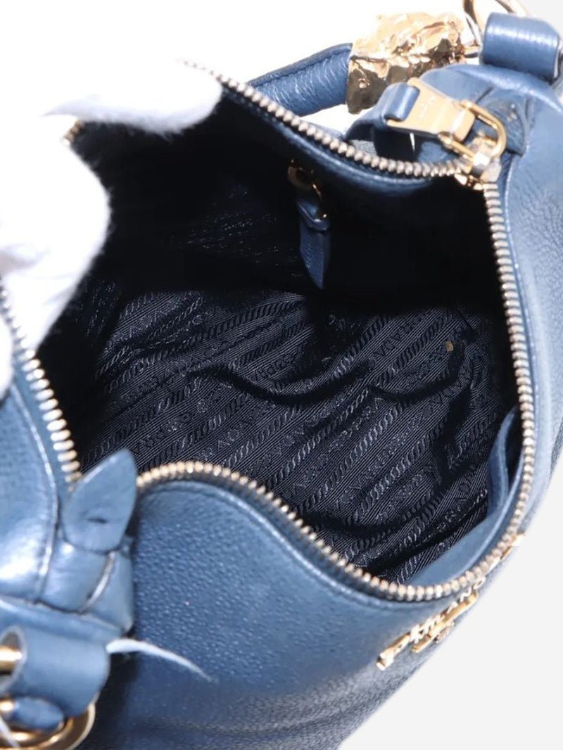 Dark blue Vitello Daino leather shoulder bag