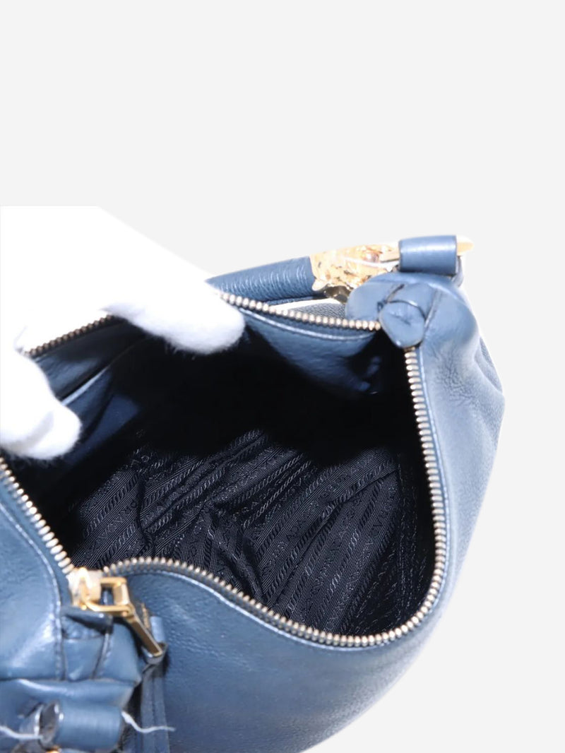 Dark blue Vitello Daino leather shoulder bag
