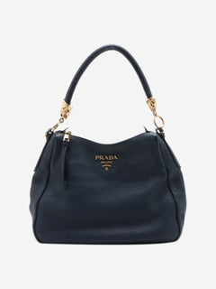 Dark blue Vitello Daino leather shoulder bag